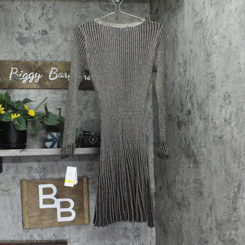 NWT Taylor Womens Petite Metallic Fit Flare Sweater Dress 6750P Brown / Gold PM - Picture 6 of 9